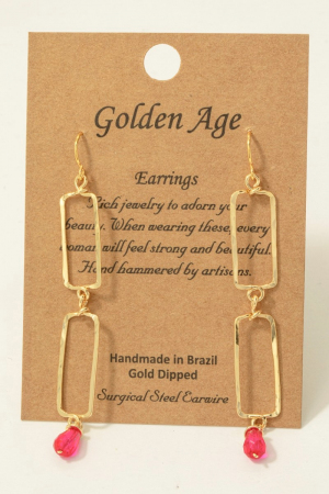 Hot Pink Gem Charm Double Rectangle Dangle Earrings